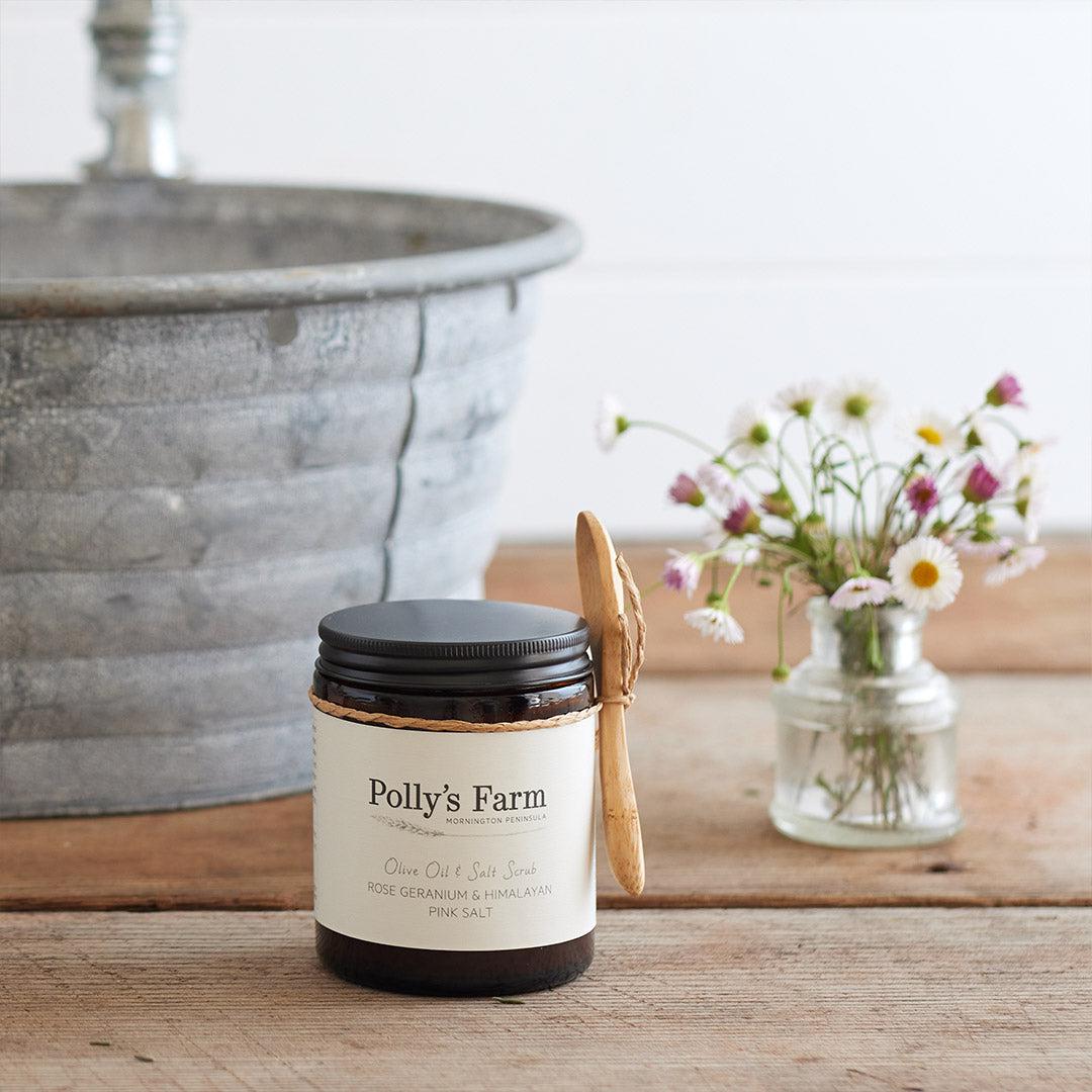 Rose Geranium & Himalayan Pink Salt Hand & Body Scrub-Hand & Body Scrubs-Polly's Farm-350g Jar $29.00-Pollys Farm